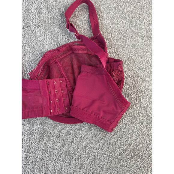 Cacique Bra Unlined Demi Sheer Lace Burgundy Sexy Lingerie Size 44D - Picture 6 of 9